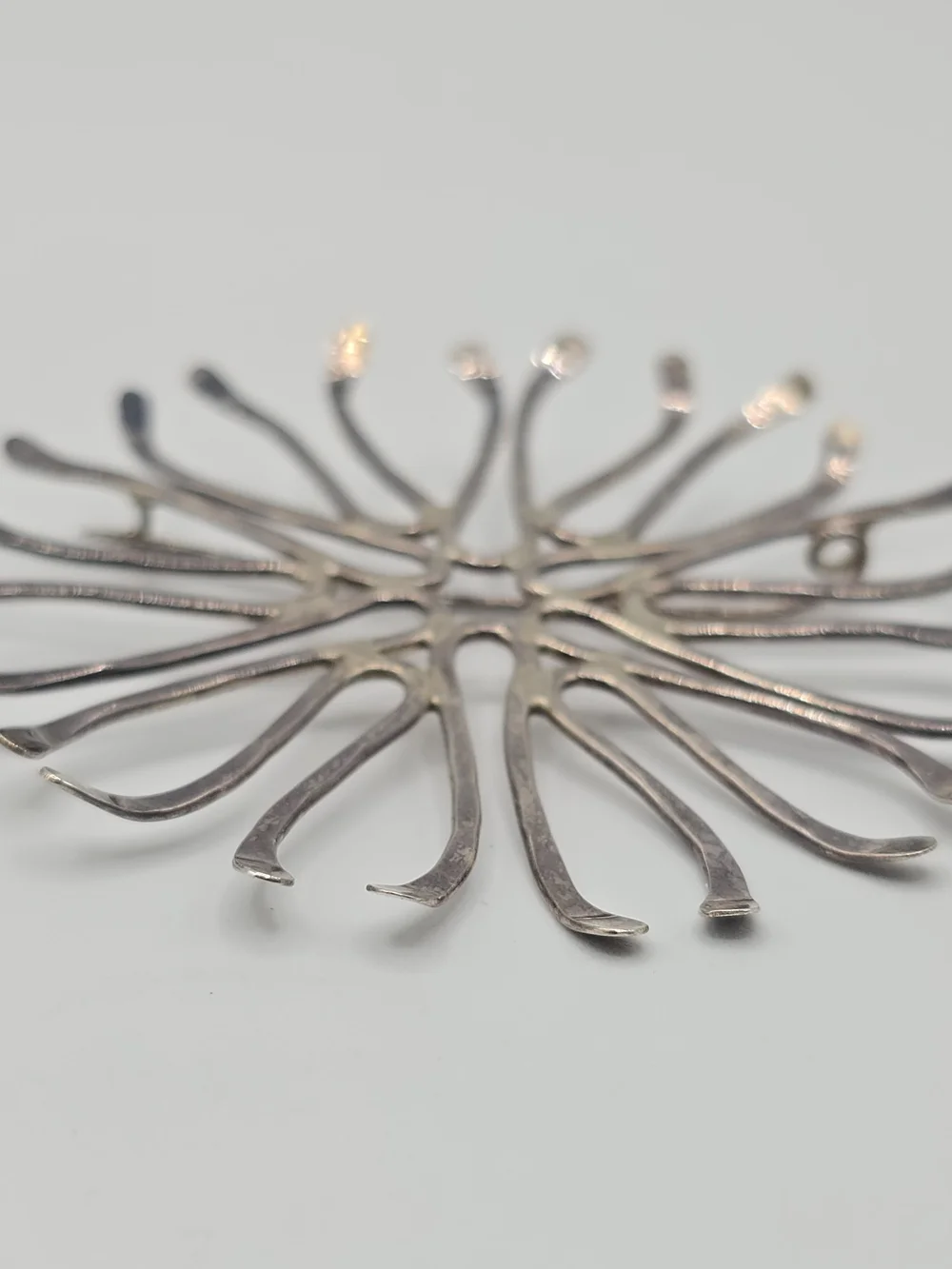 VTG Abstract Starburst Brooch Modernist Pin Silver Tone Handmade 2.5